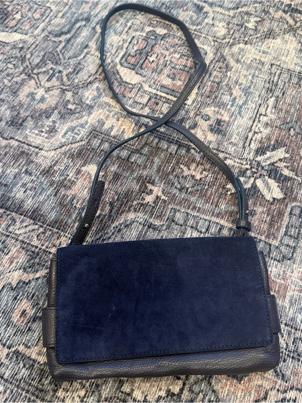 Banana Republic Leather Suede Crossbody Satchel Bag Brown Navy
